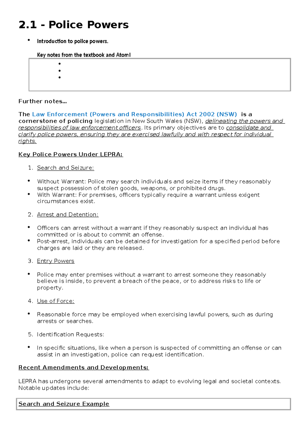 2.1 Police Powers: Key Notes on LEPRA and Recent Amendments (NSW) - Studocu