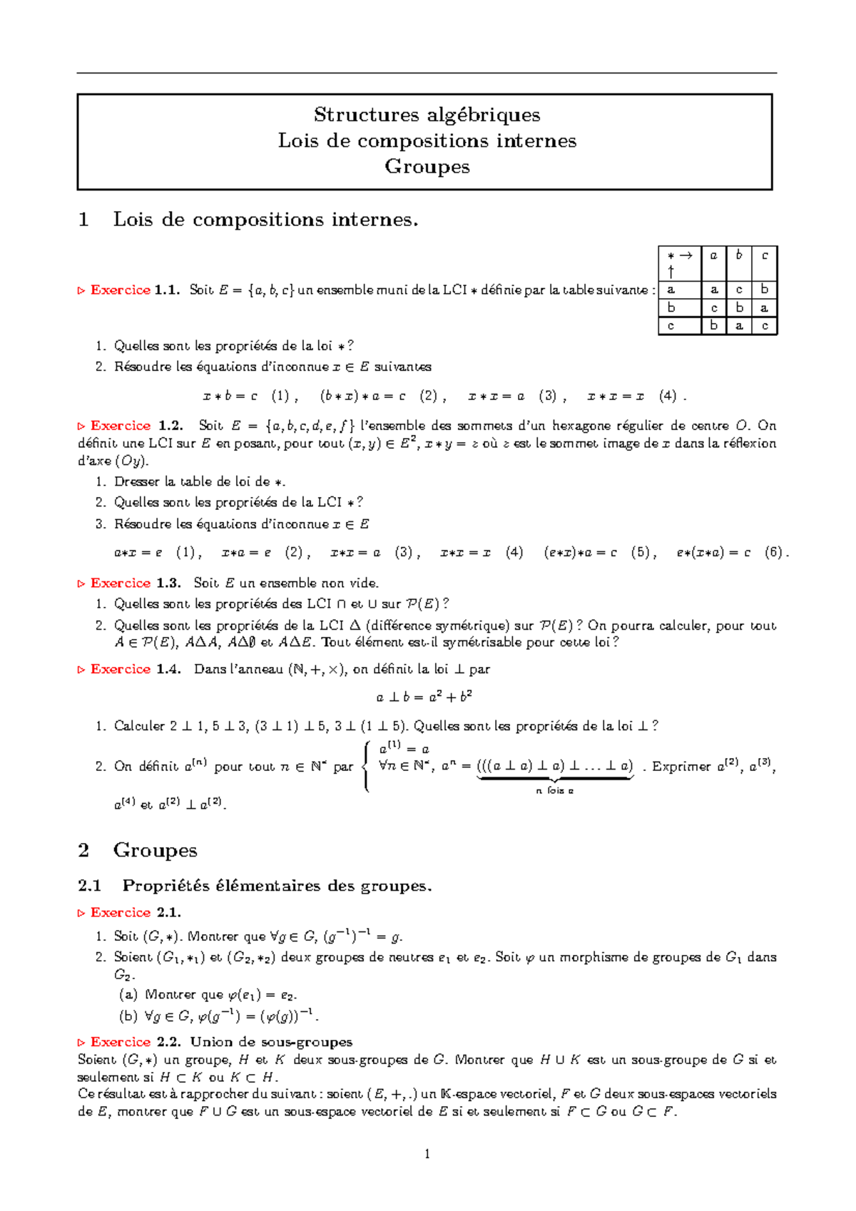 Structures Algebriques Groupes - Lycée Pierre de Fermat 2014/ MPSI 1 TD ...