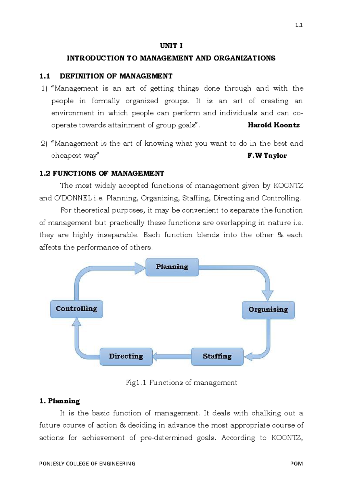 GE3751 POM UNIT I: Introduction to Management and Organizations - Studocu