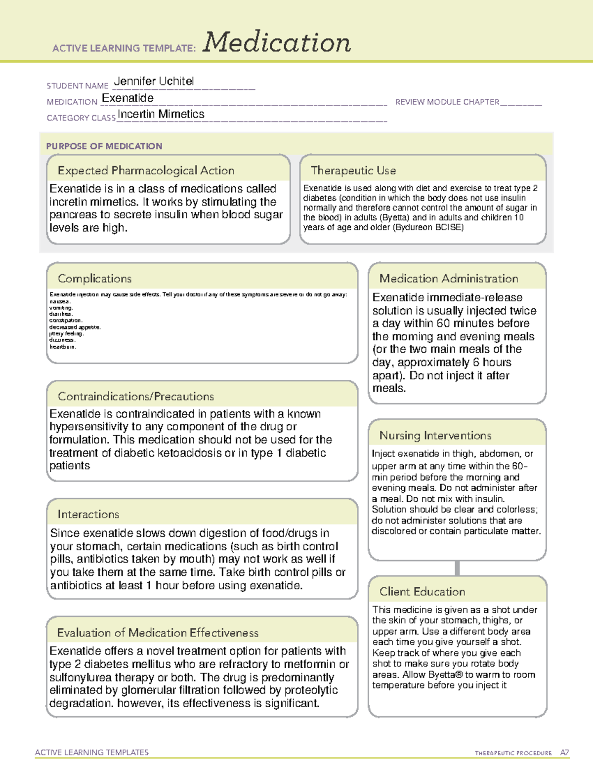 Exenatide - Active Learning Template for Diabetes Treatment - Studocu