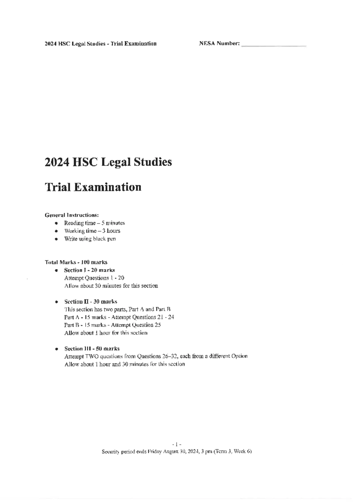 2019 HSC Modern History Examination - Key Questions & Instructions ...