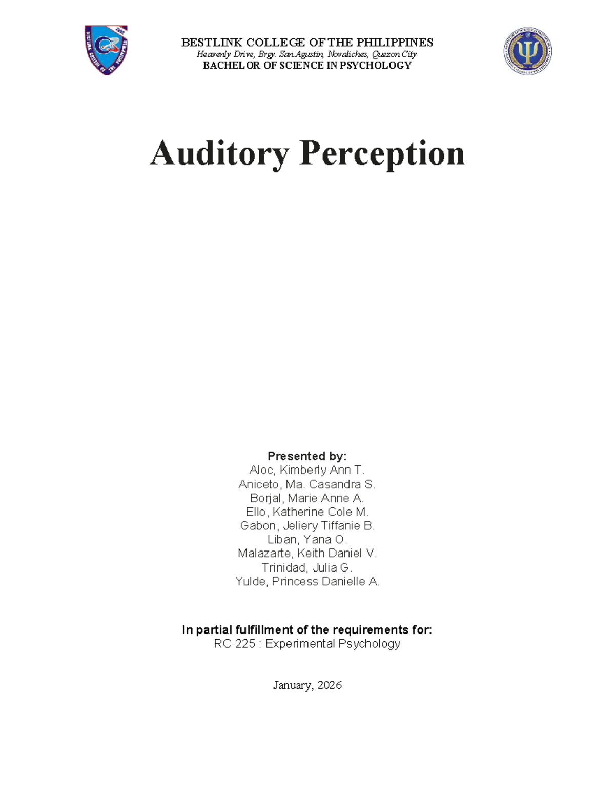 RC 225: Auditory Perception Study on Sound Localization and Obstacle ...