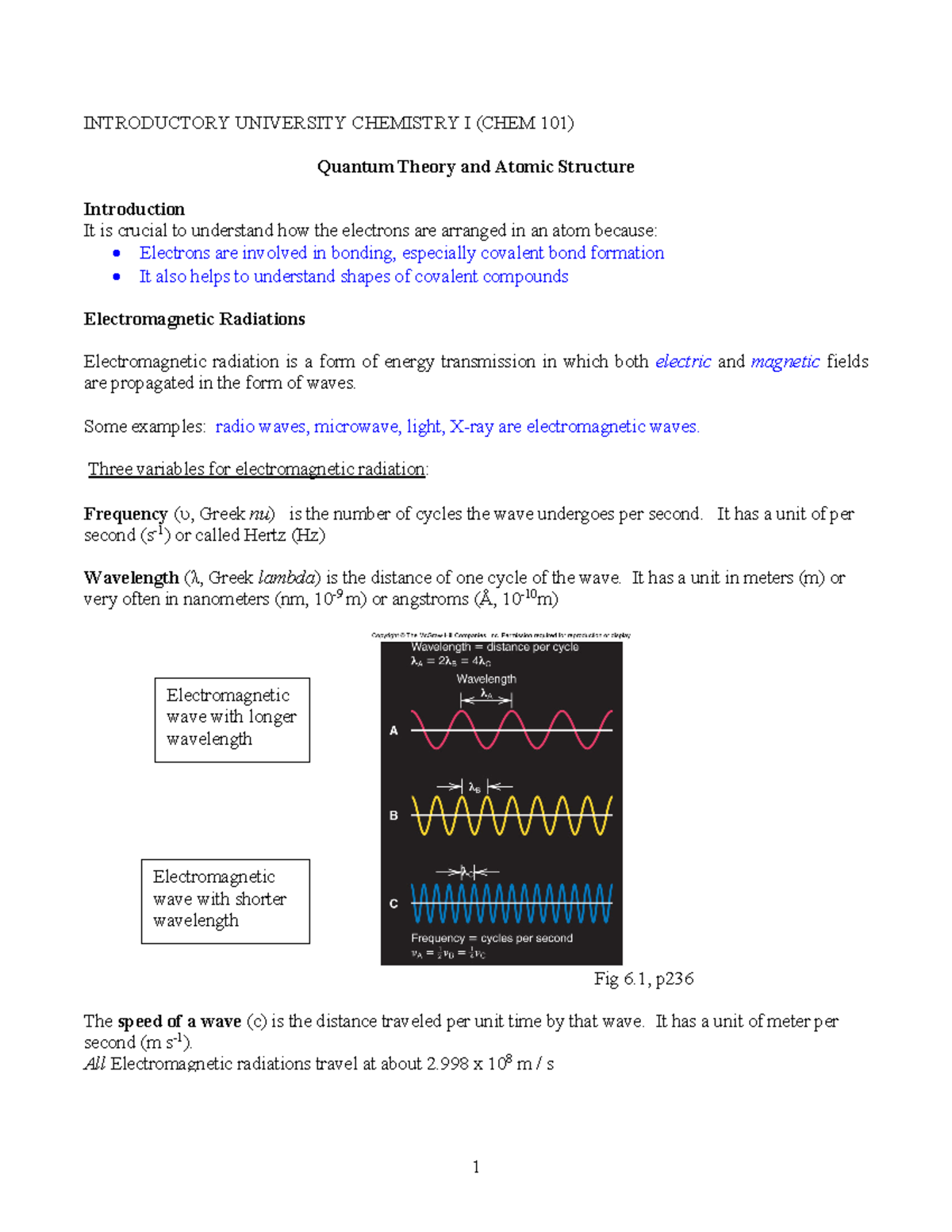 02 Quantum Theory 1 - chemistry notes - INTRODUCTORY UNIVERSITY ...