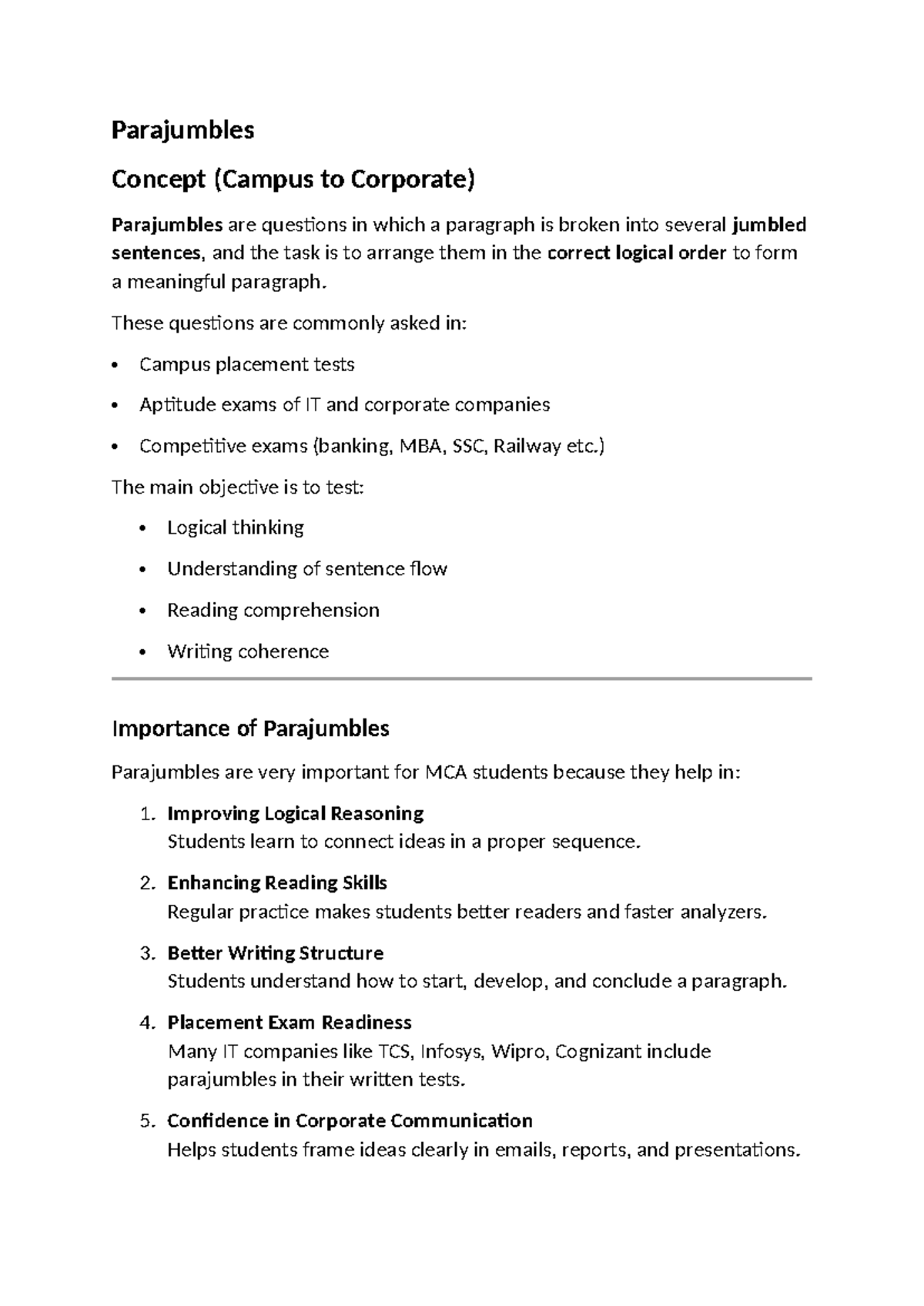 Parajumbles Concept: Mastering Sentence Arrangement for MCA - Studocu