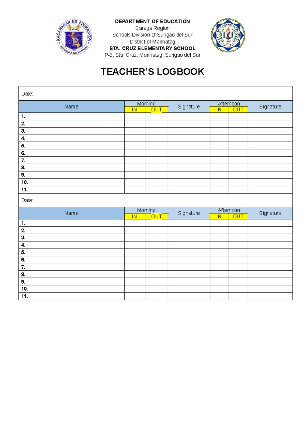 Teachers Logbook - DEPARTMENT OF EDUCATION Caraga Region Schools ...