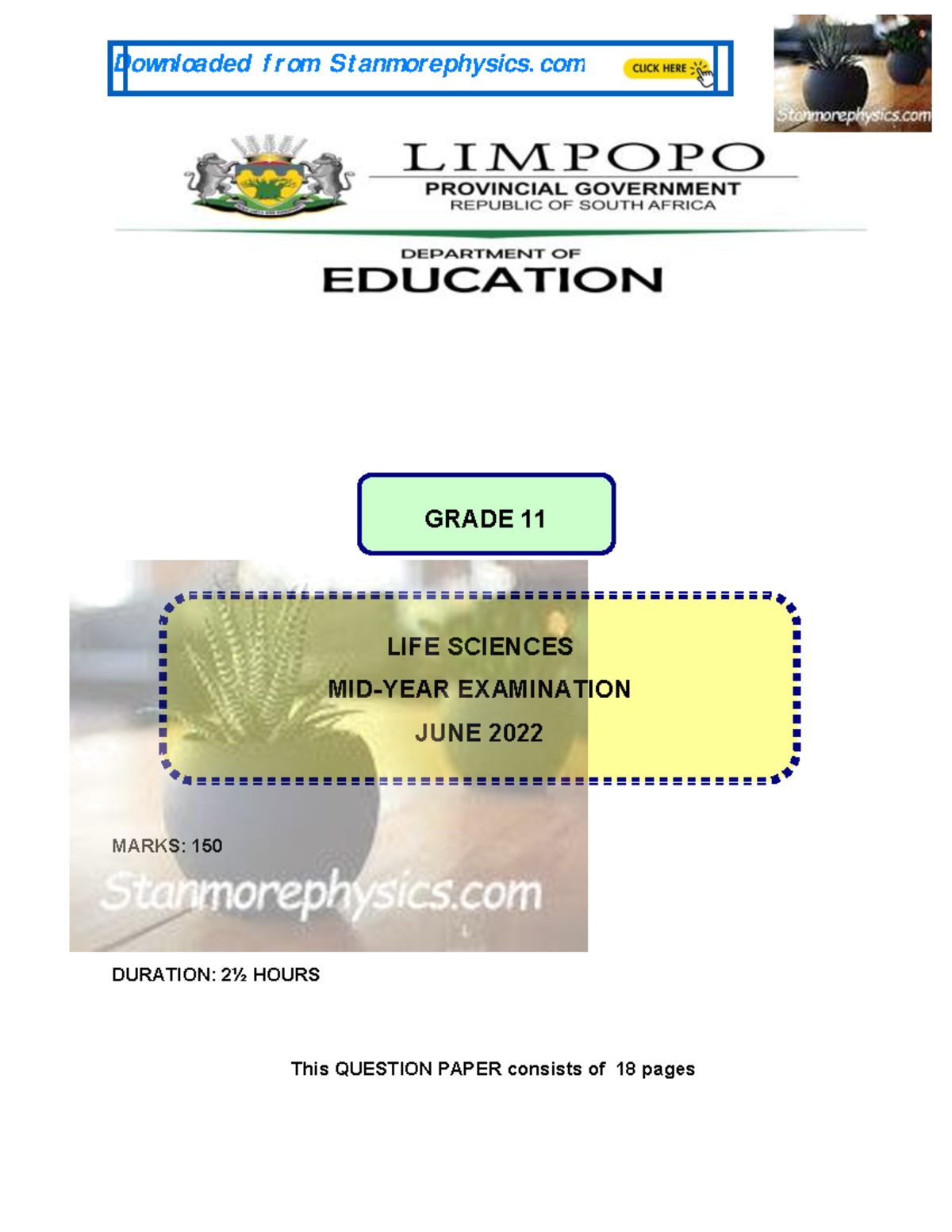 Grade 11 Life Sciences Mid-Year Exam | June 2022 | Marks: 150 - Studocu