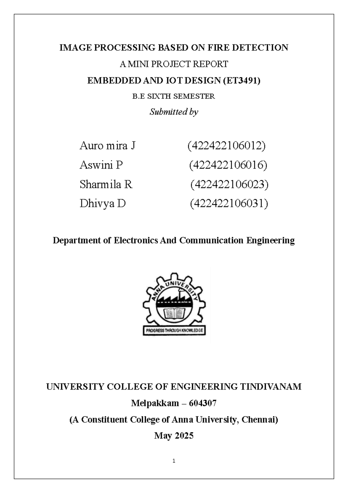 ET3491 Mini Project Report: Image Processing for Fire Detection - Studocu