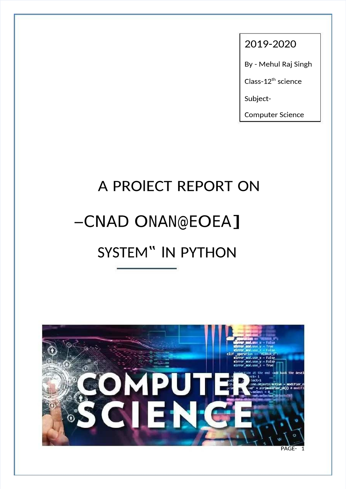 Project Report on Bank Management System in Python (CS A) - Studocu