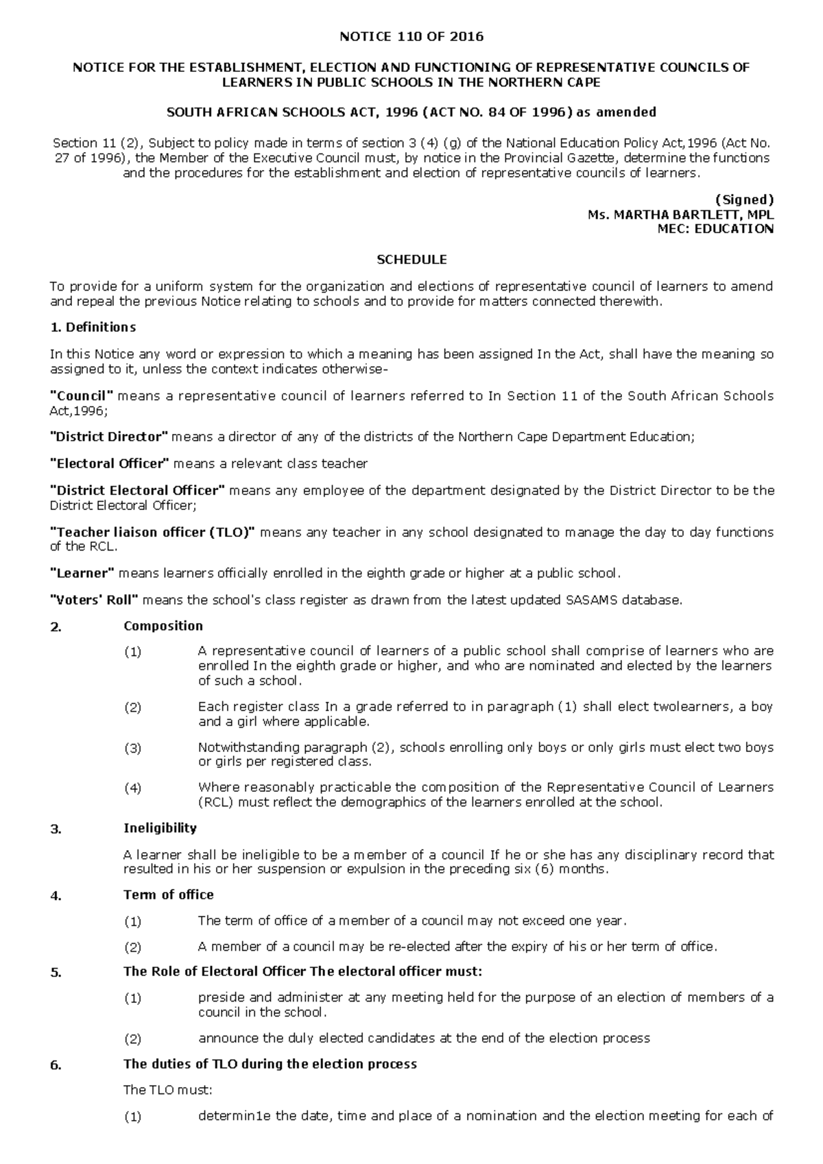 Guidelines for Establishing and Electing RCLs in Public Schools: Notice ...