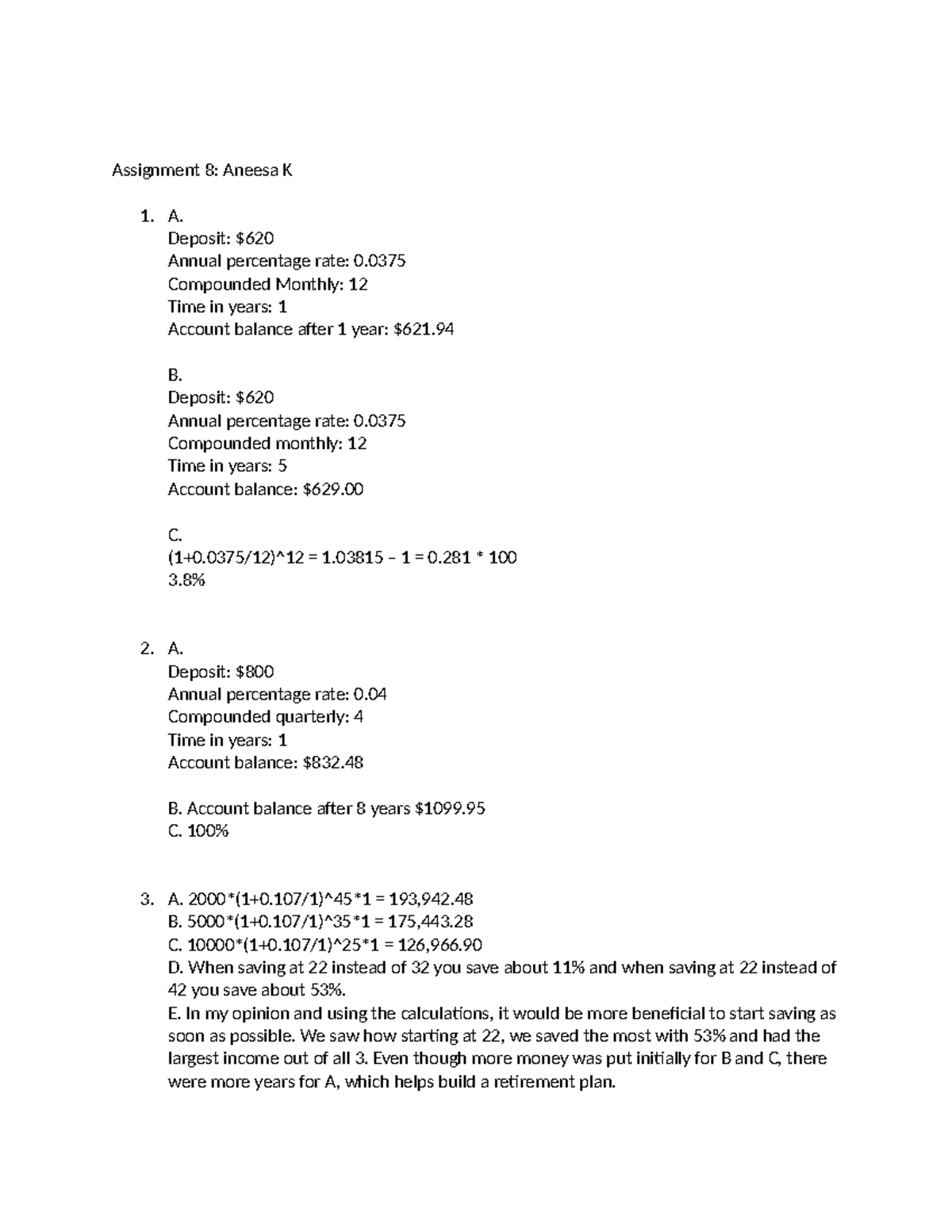 Assignment 8: Savings Account Analysis and Interest Calculations - Studocu