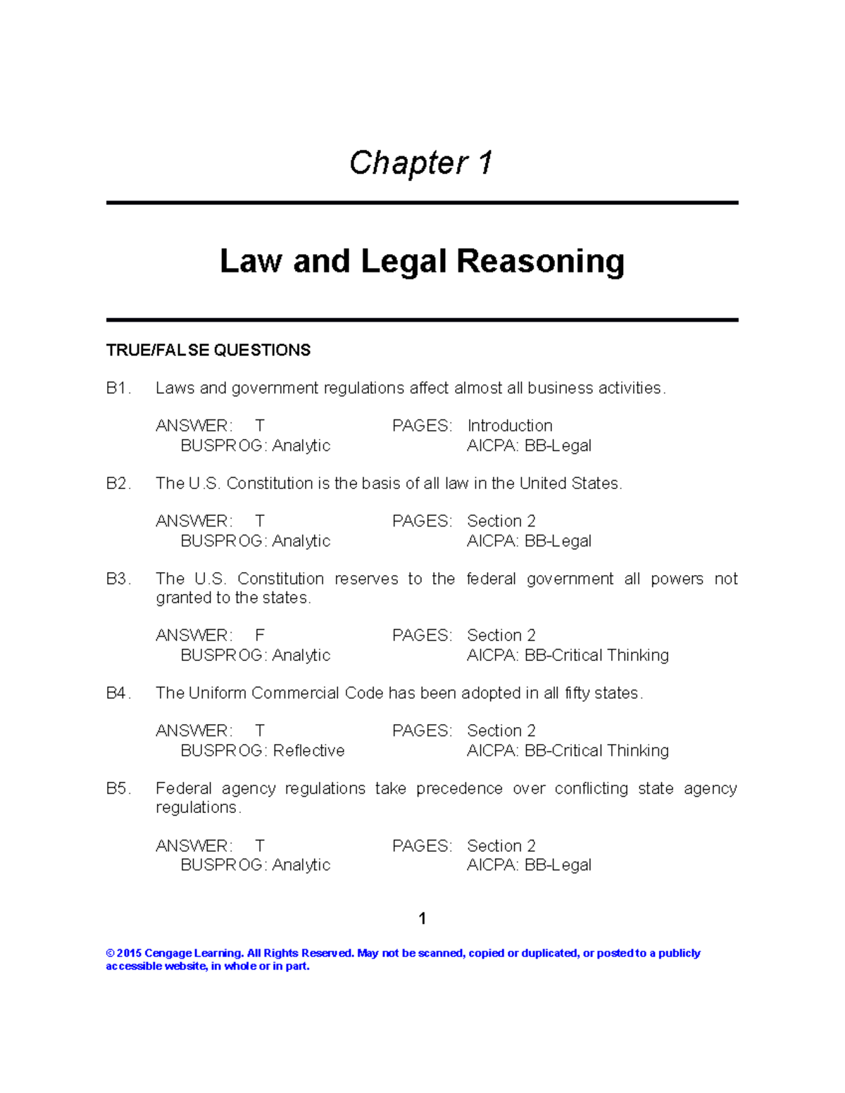 Test Bank for Business Law Chapter 1: Law and Legal Reasoning - Studocu