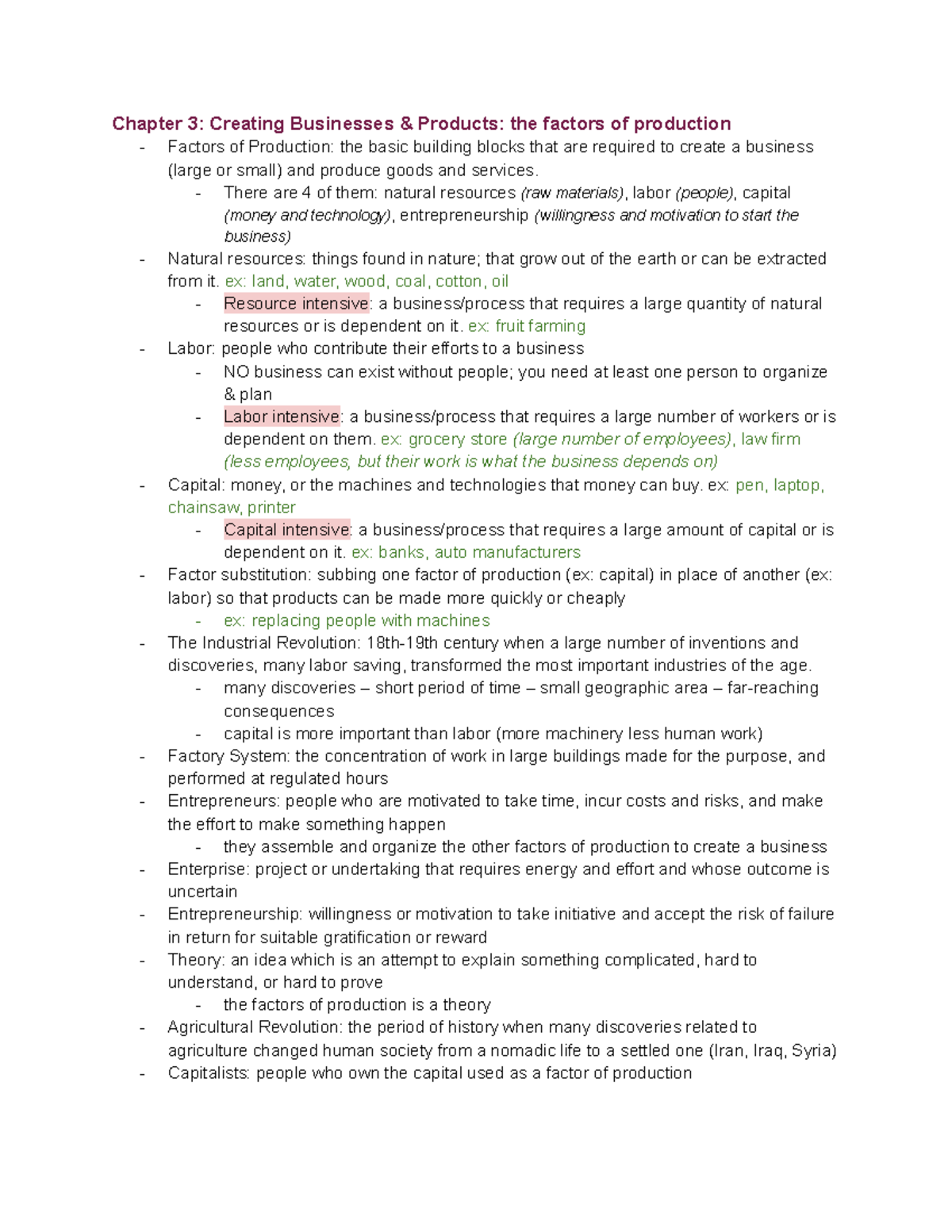 Chapter 3: Factors of Production in Business (Textbook Notes 3) - Studocu