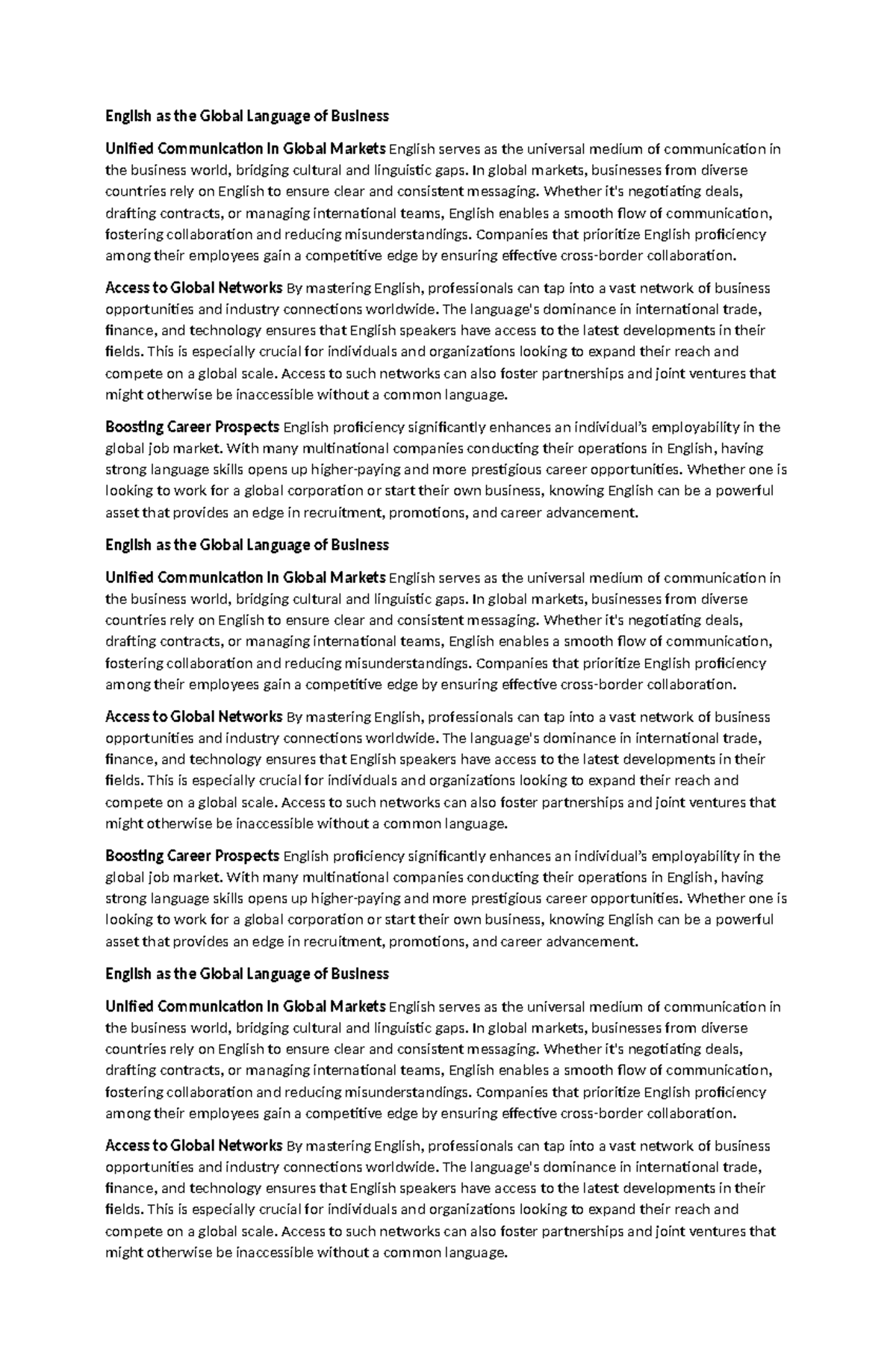 English as the Global Language of Business - In global markets ...