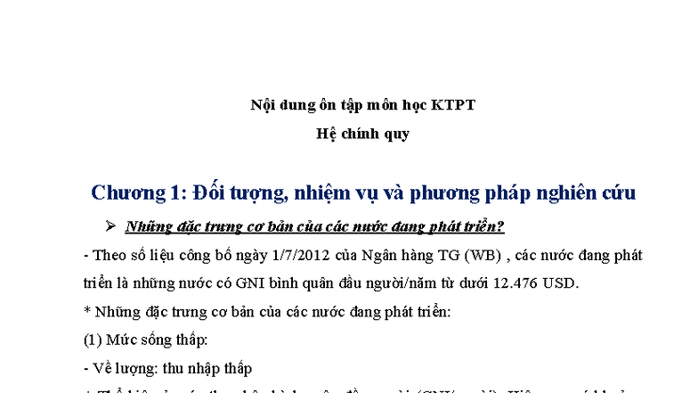 Đề cương ôn tập KTPT năm 2: Đặc trưng và phát triển kinh tế các nước ...