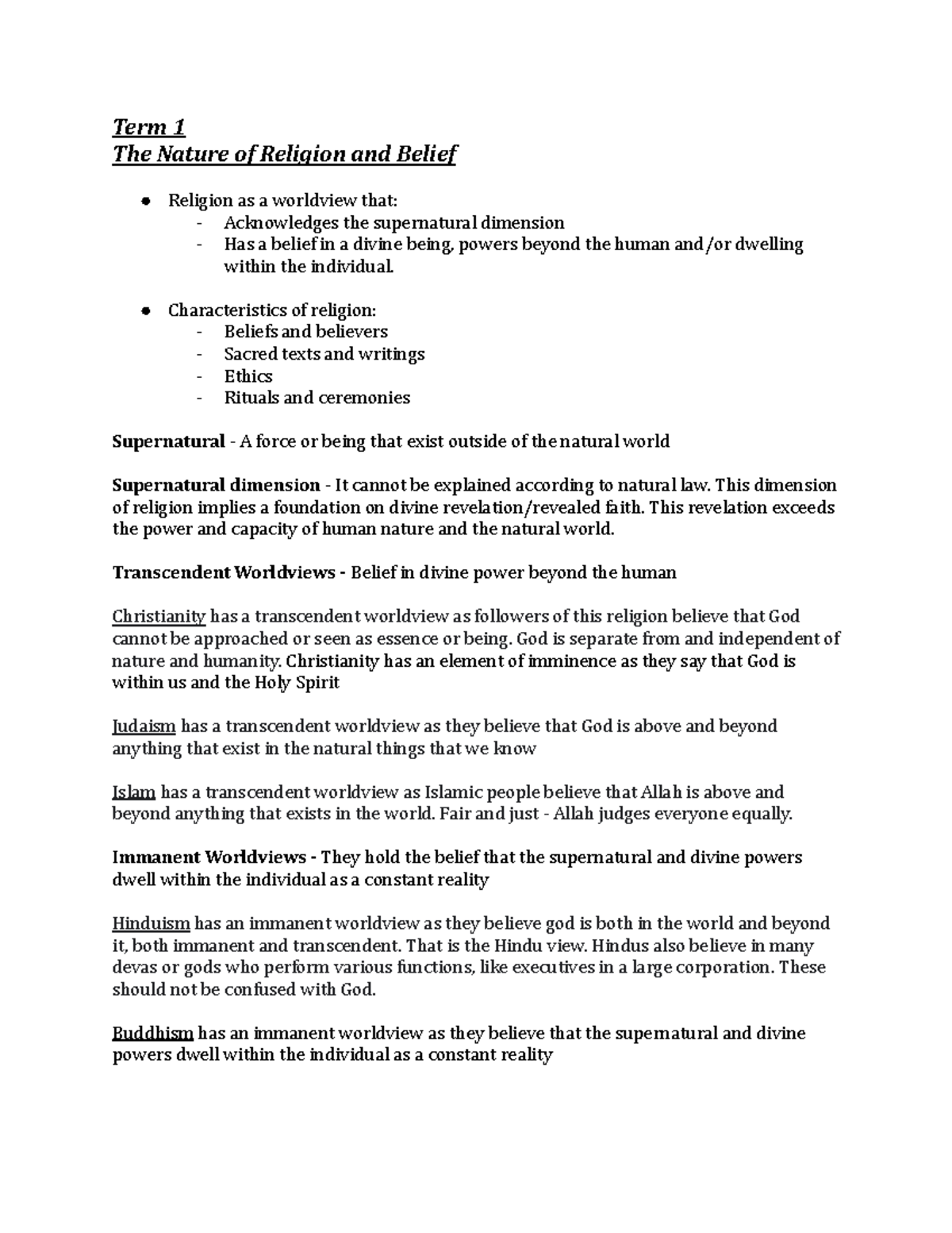 Study Notes REL 101 - Comprehensive Overview of Religion and Beliefs ...