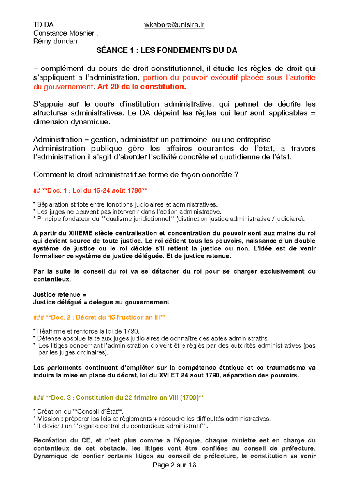 TD DA - Les Fondements du Droit Administratif et ses Sources - Studocu