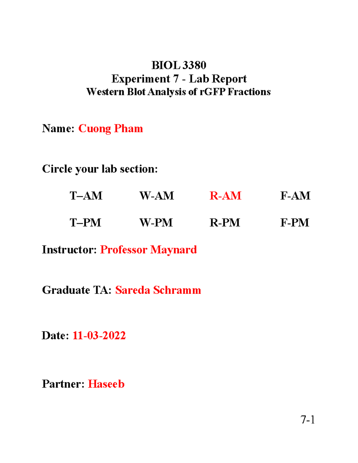 BIOl 3380 - Lab Report on Western Blot Analysis of rGFP Fractions - Studocu
