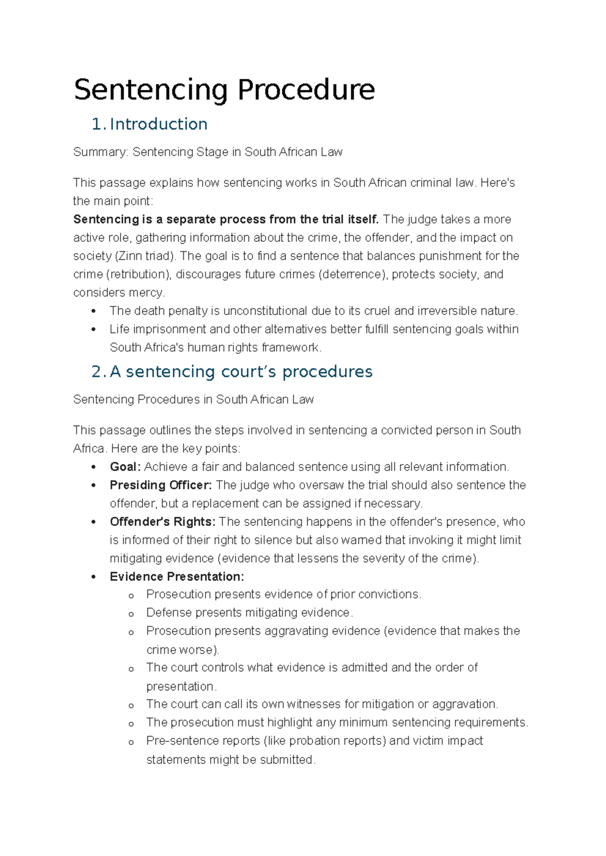 South Africa Law: Sentencing Procedures and Discretion (CRIM101) - Studocu