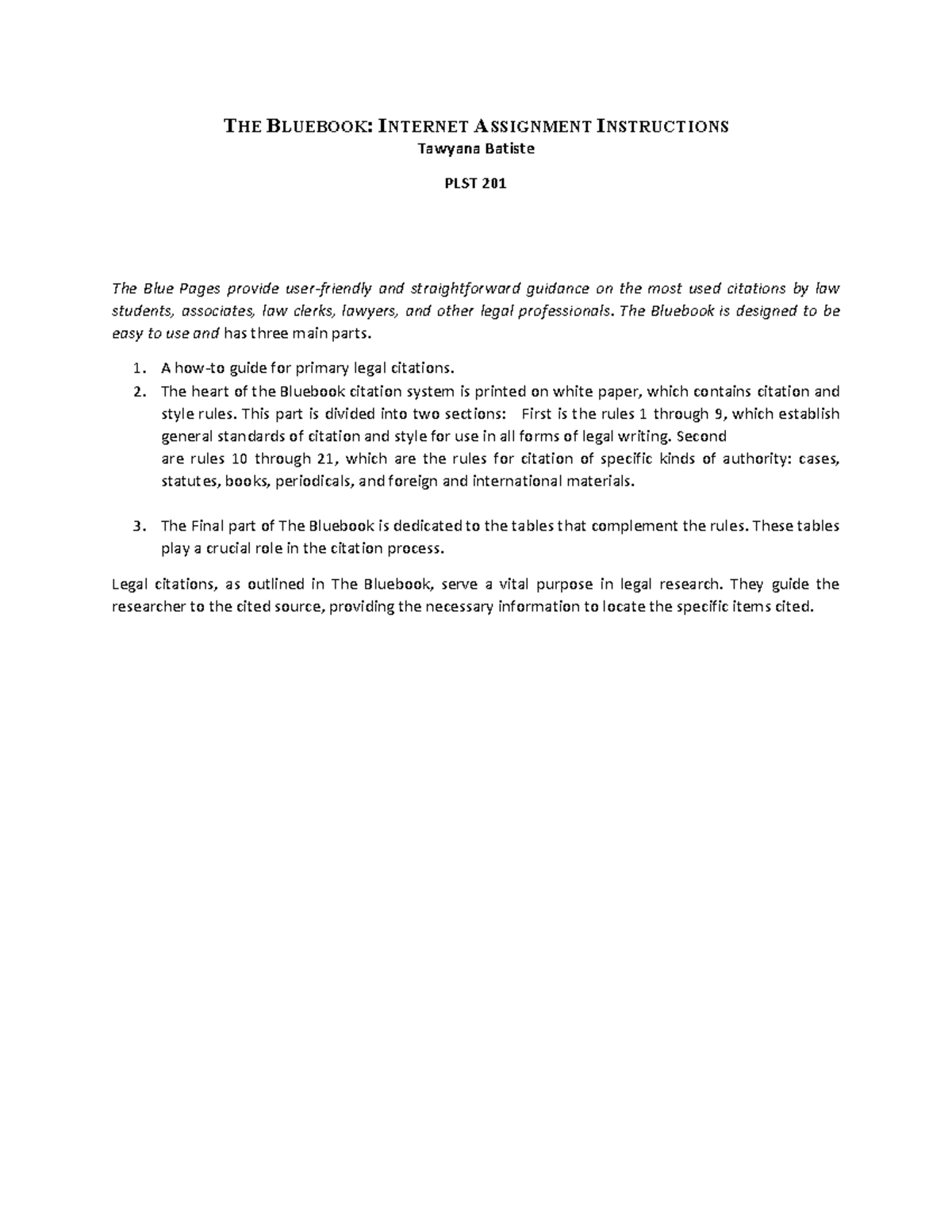PLST 201: Internet Assignment on The Bluebook Citation Guide - Studocu