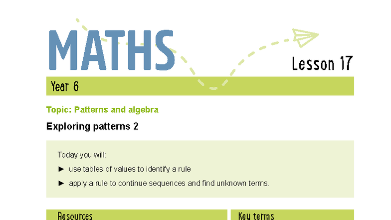 Mth Y6 FN11 L17 - Exploring Patterns and Algebra in Maths Lesson - Studocu