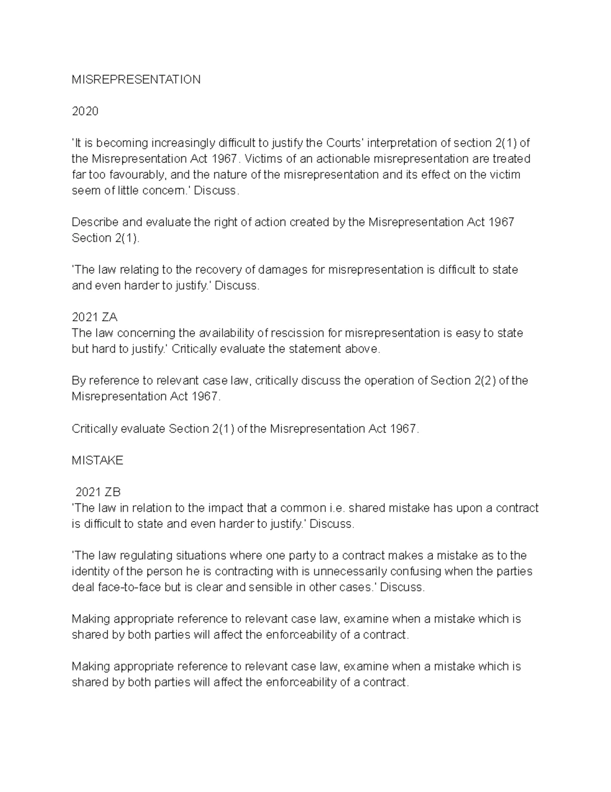 LA10 40 Contract Law Final Exam Notes - October 2020 - Studocu