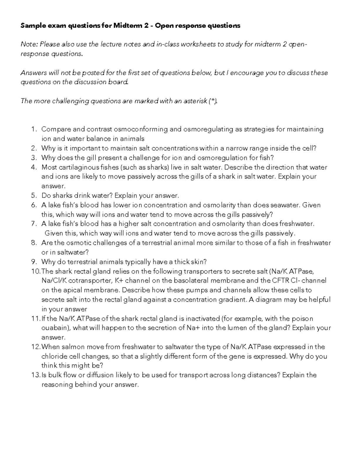 Practice Midterm 2 Study Guide: Key Questions and Concepts (Nov 2016 ...
