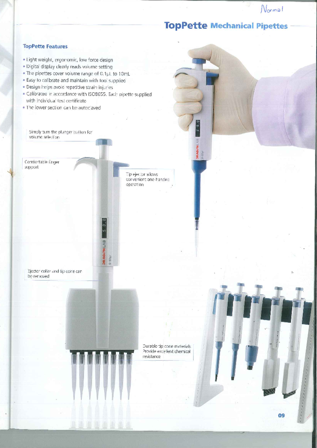Normal TopPette Mechanical Pipettes: Features & Specifications Guide ...