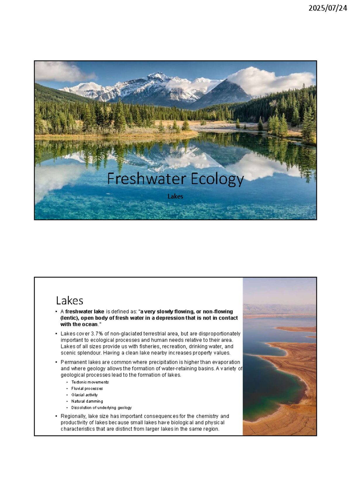 Freshwater Ecology Lecture 07-08: Understanding Lakes and Their ...