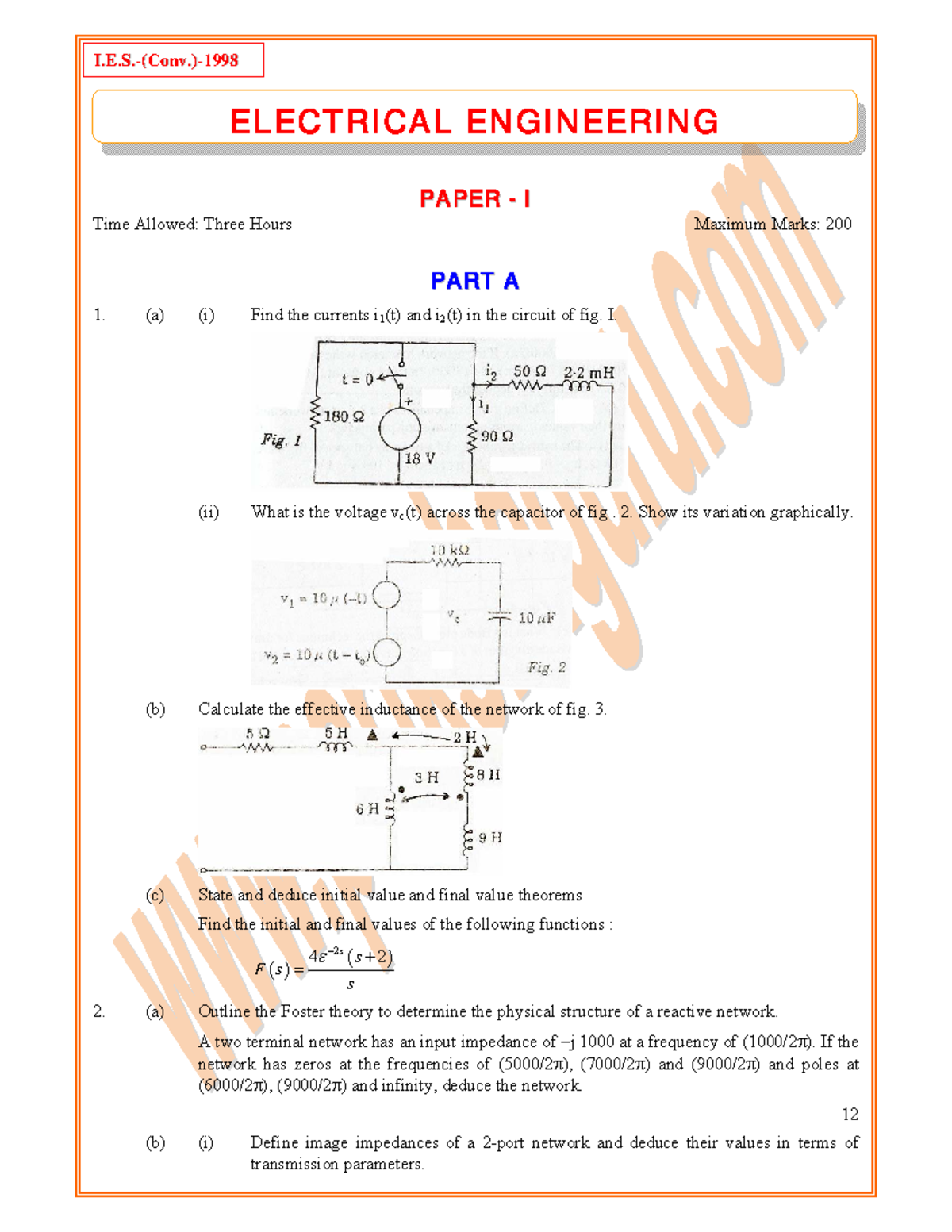 ELECTRICAL ENGINEERING PAPER I & II - 1998 Exam Questions - Studocu