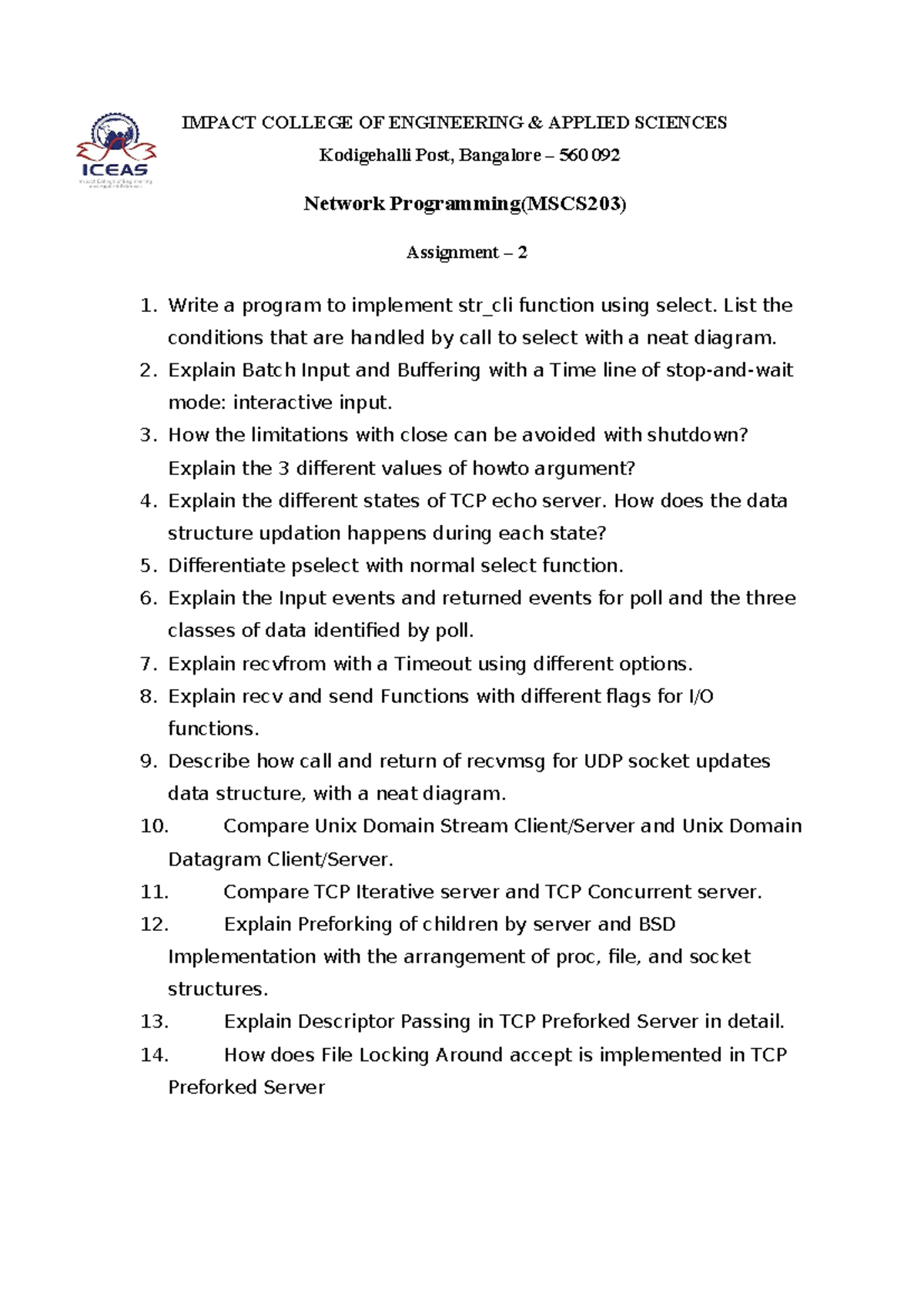 Network Programming (MSCS203) Assignment 2 Overview - Studocu