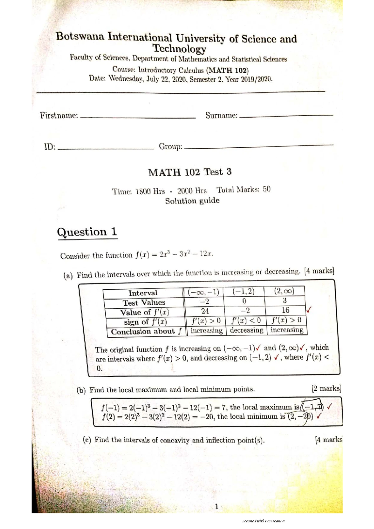 MATH 102 Test 2 Solution Guide - Introductory Calculus - Studocu