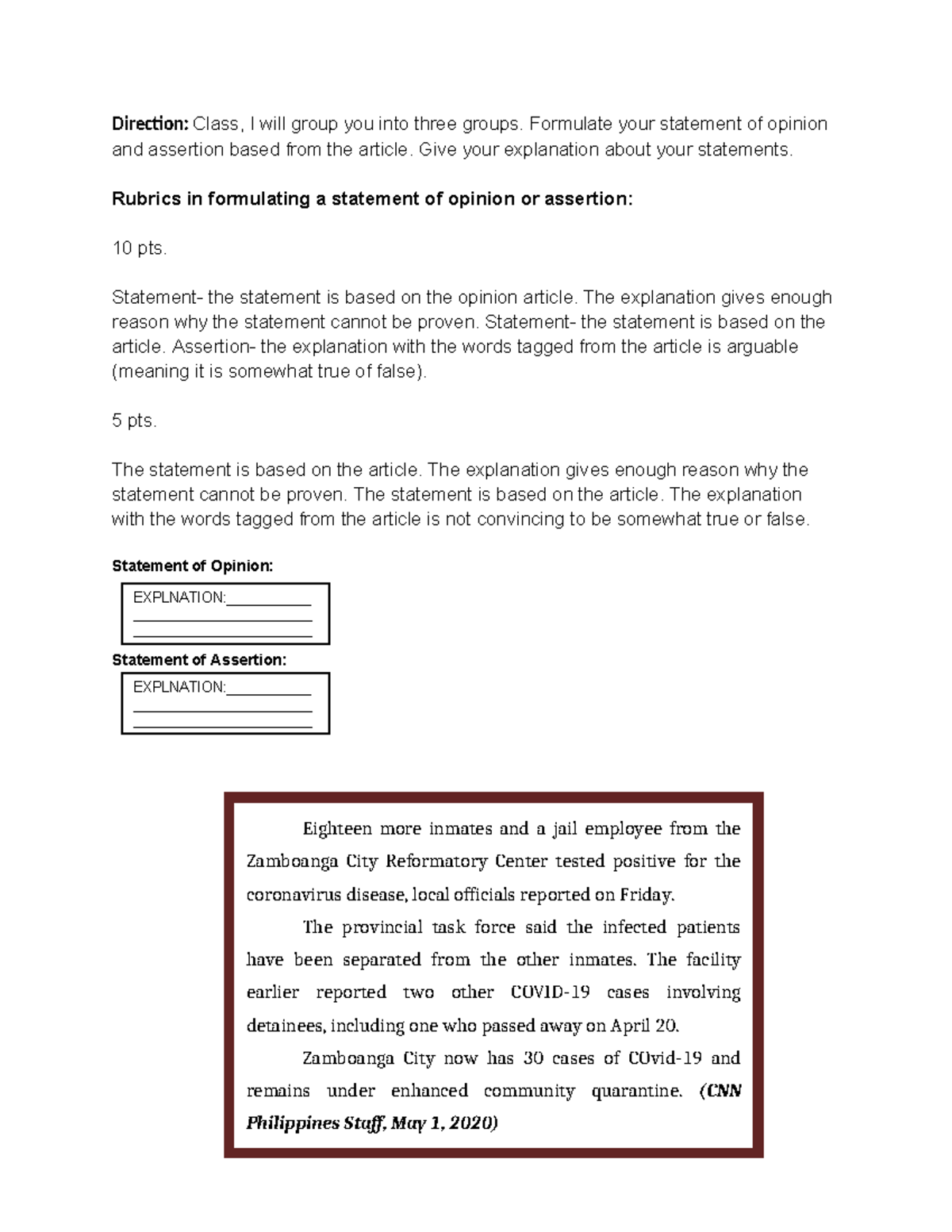 M 2nd O (Revised) - Opinion & Assertion Statements on COVID-19 in ...