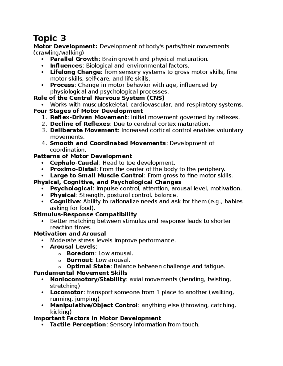 Exam 2 study guide - did good on exam 2 - Topic 3 Motor Development ...