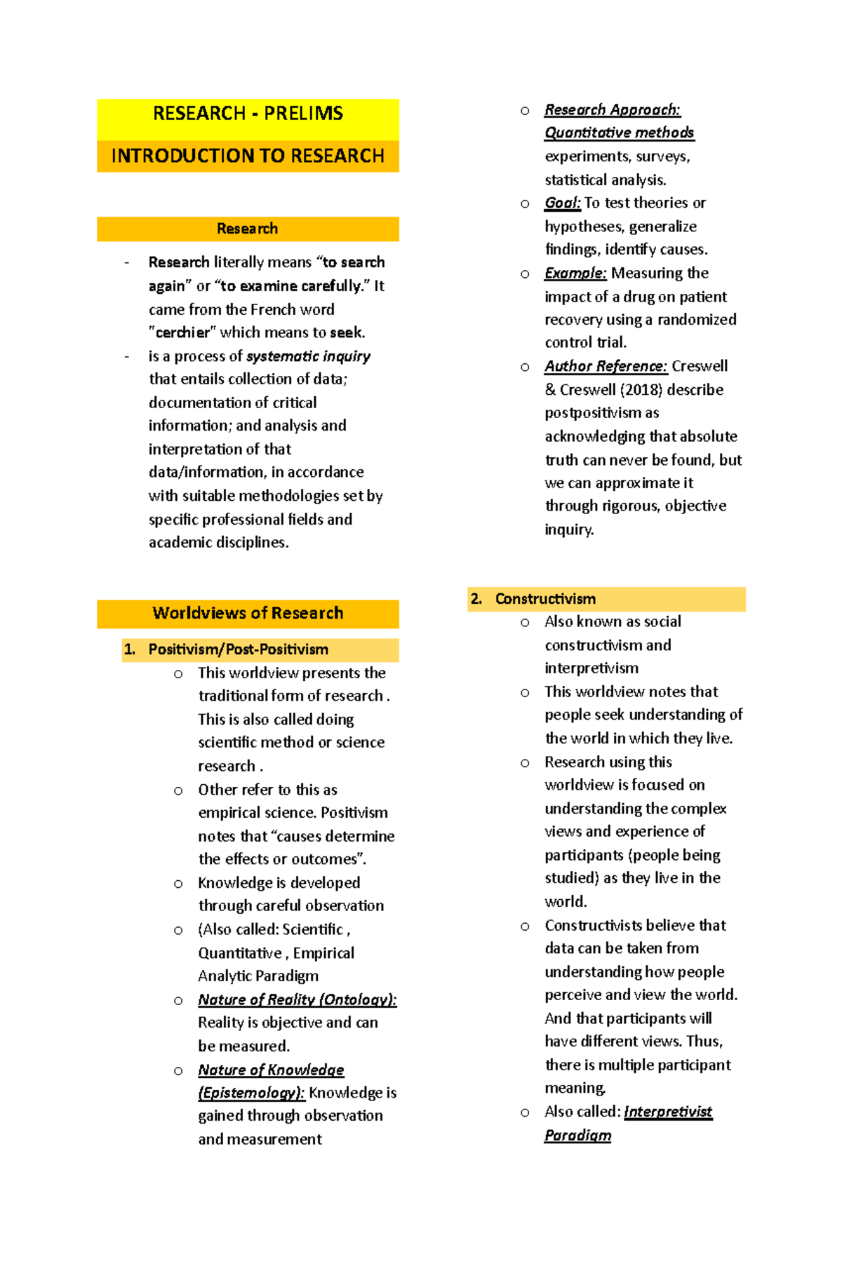 NURSING RESEARCH PRELIMS: INTRODUCTION TO RESEARCH METHODOLOGIES - Studocu