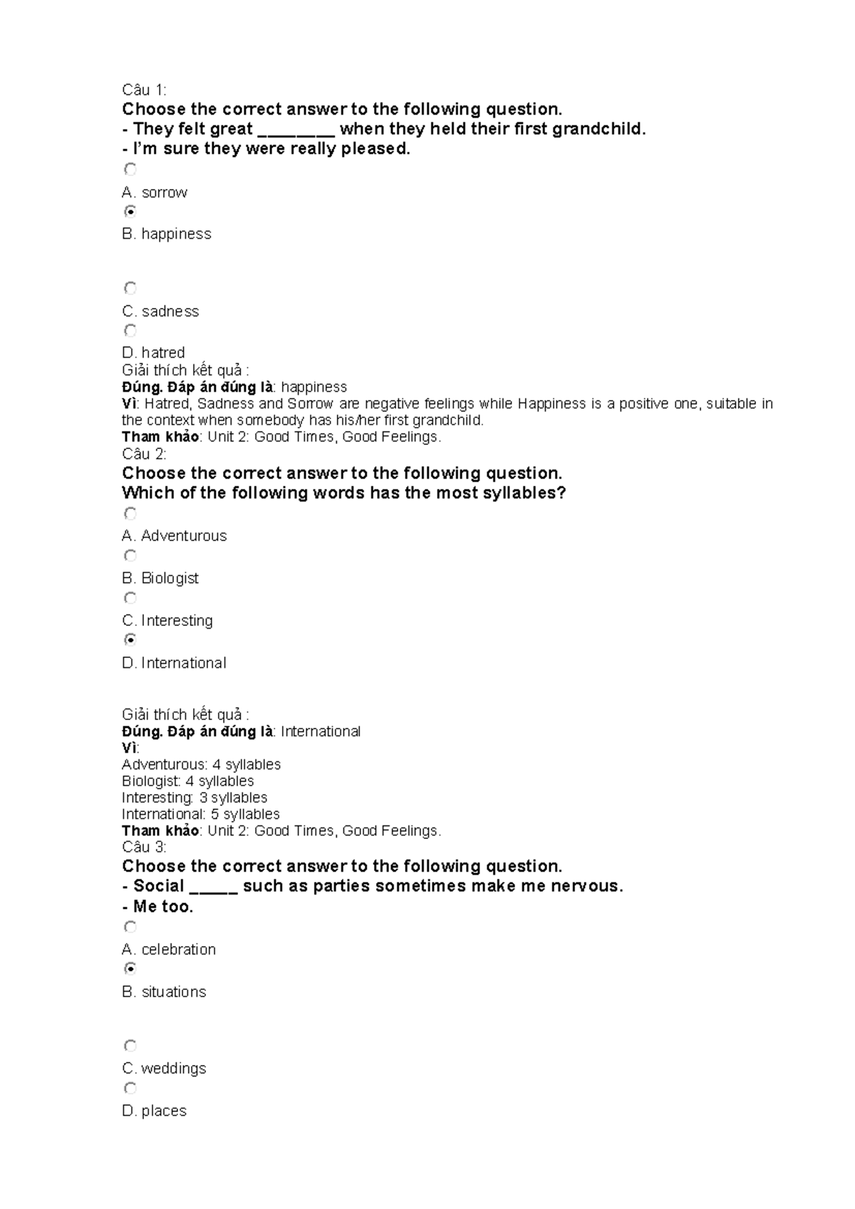Luyen tap trac nghiem 2 - Câu 1: Choose the correct answer to the ...