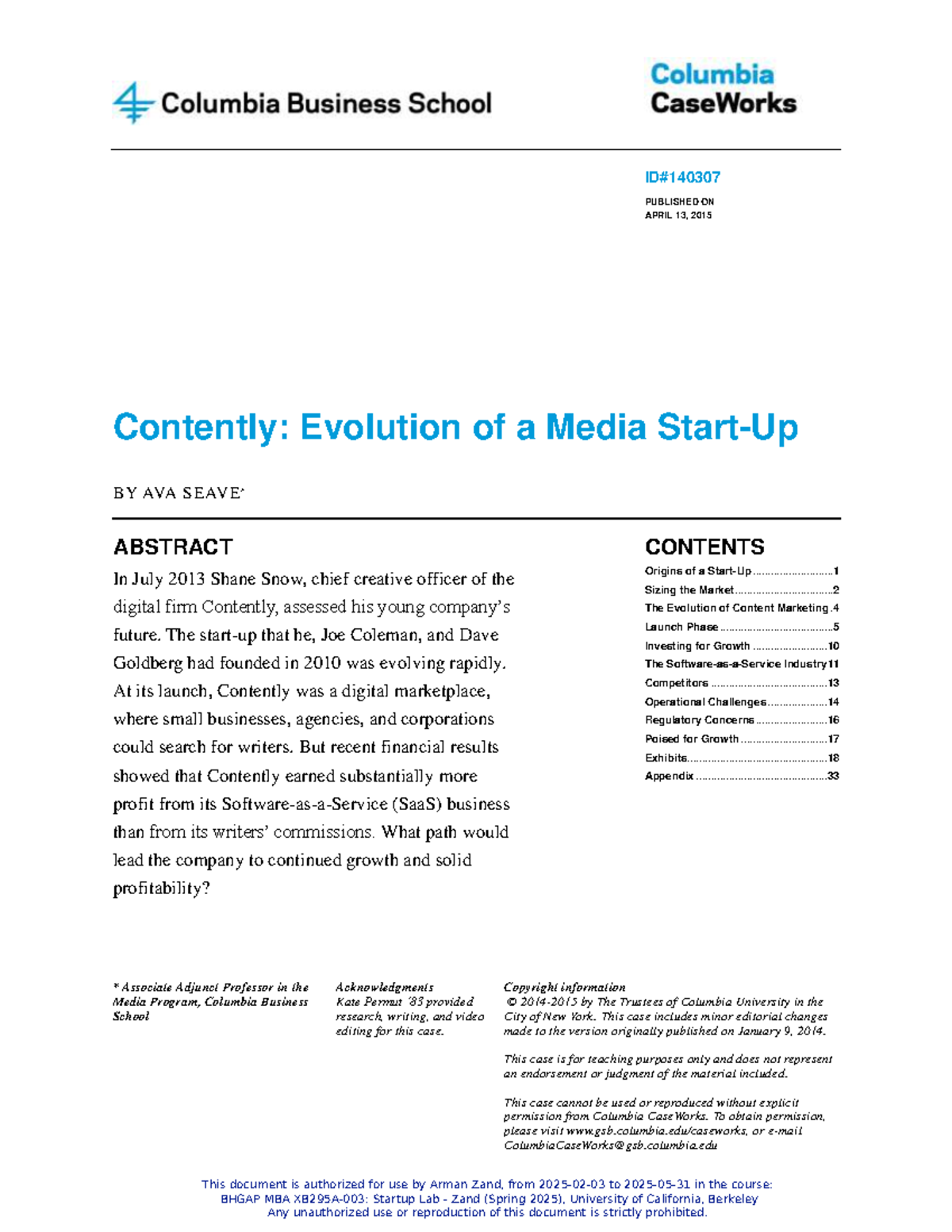 BHGAP MBA Case Study: Contently's Evolution as a Media Start-Up - Studocu