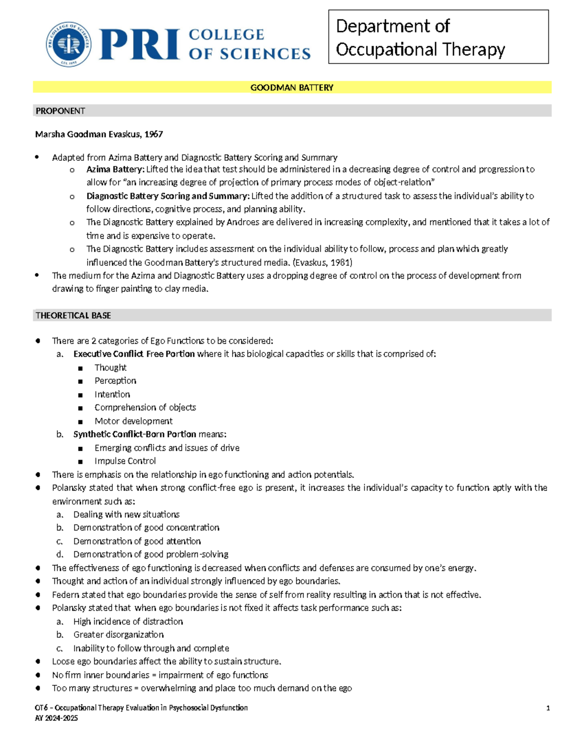 Goodman Battery Test Overview - OT6 Occupational Therapy Evaluation ...
