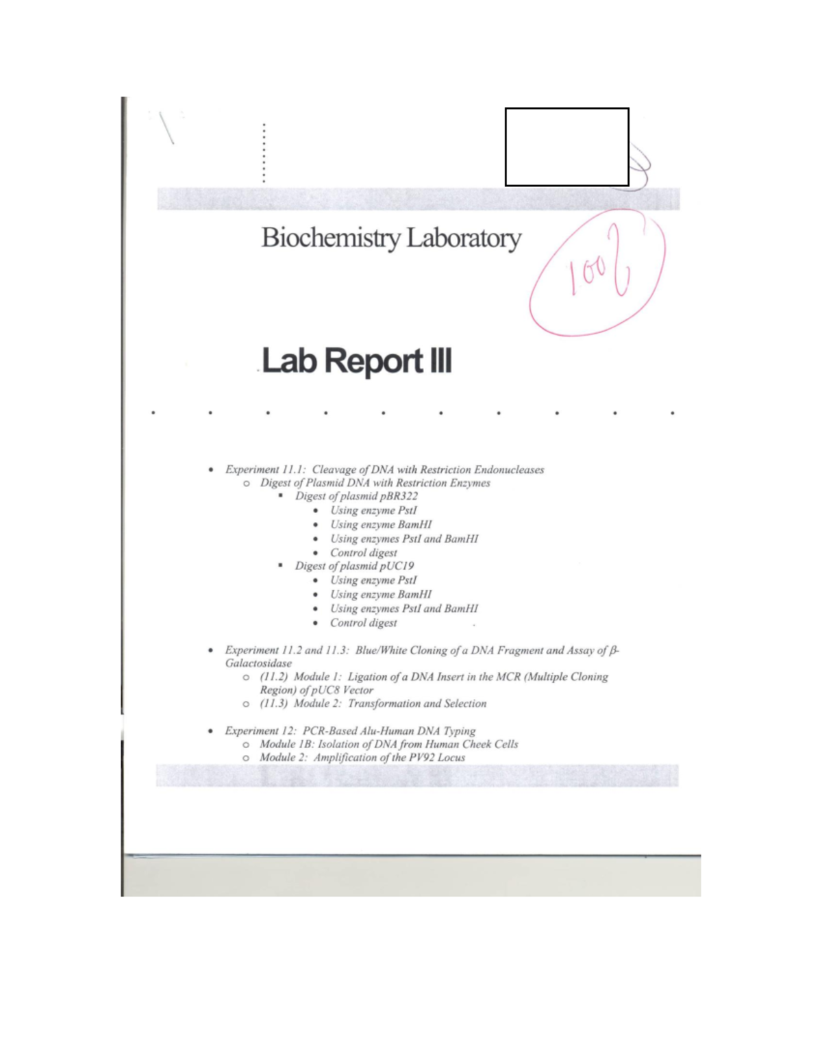 Report sample 2025 - Biochemistry Laboratory Lab Report Experiment 11 ...
