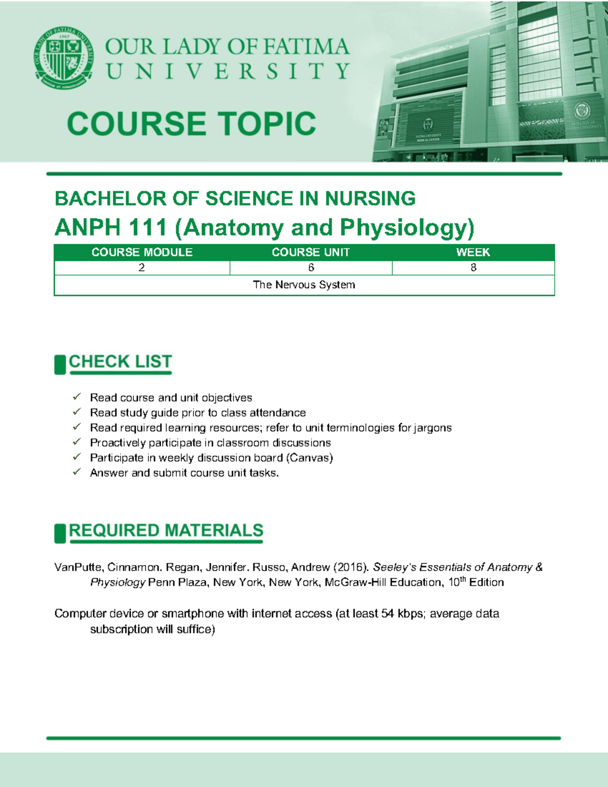 NURS 101: Nervous System Overview - Week 2 Course Module Notes - Studocu