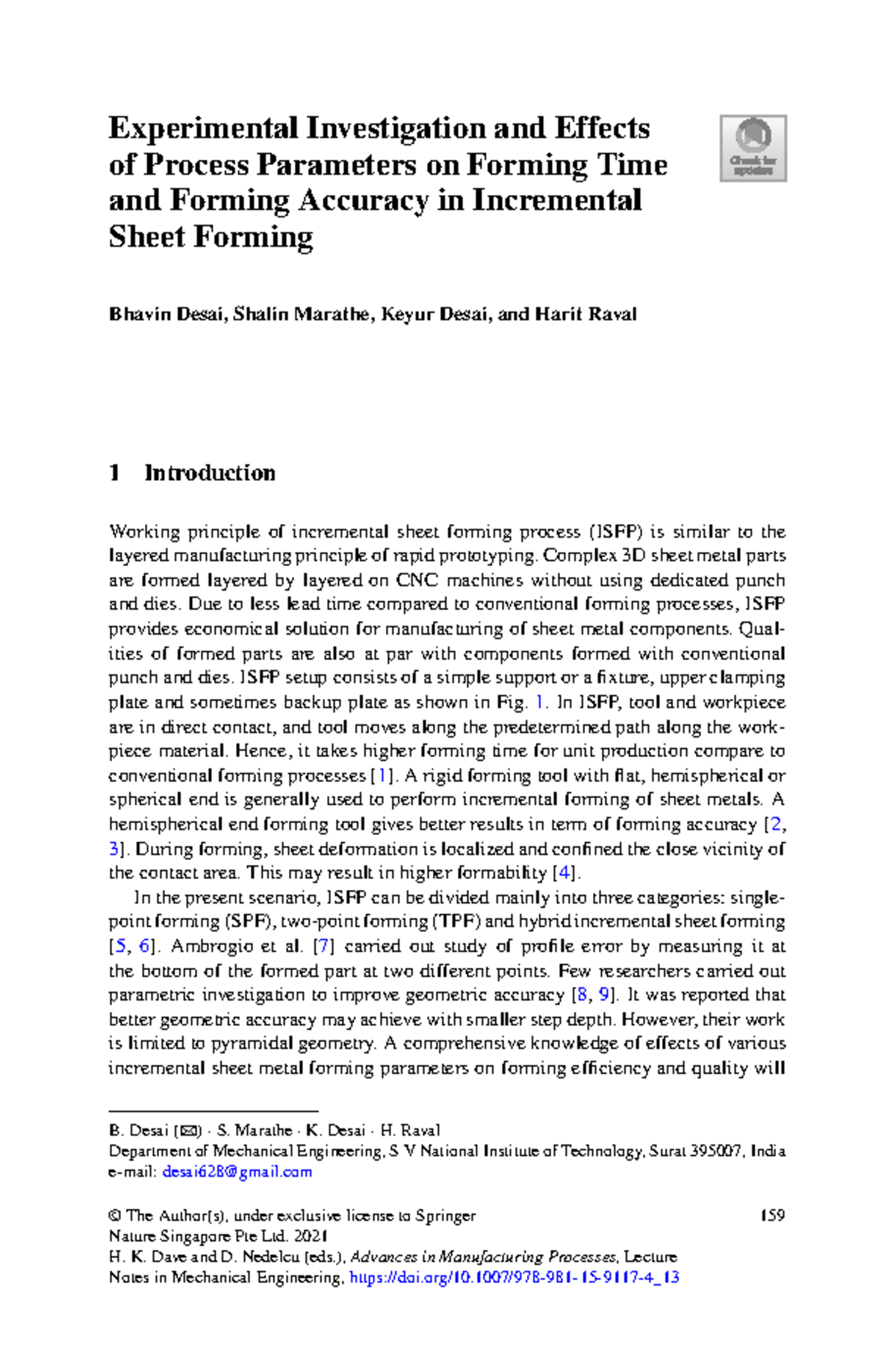 Experimental Analysis of Process Parameters in Incremental Sheet ...