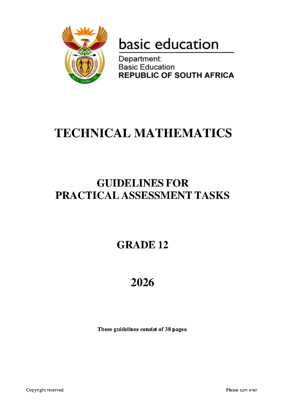 Technical Mathematics PAT Guidelines for Grade 12 2026 - Studocu