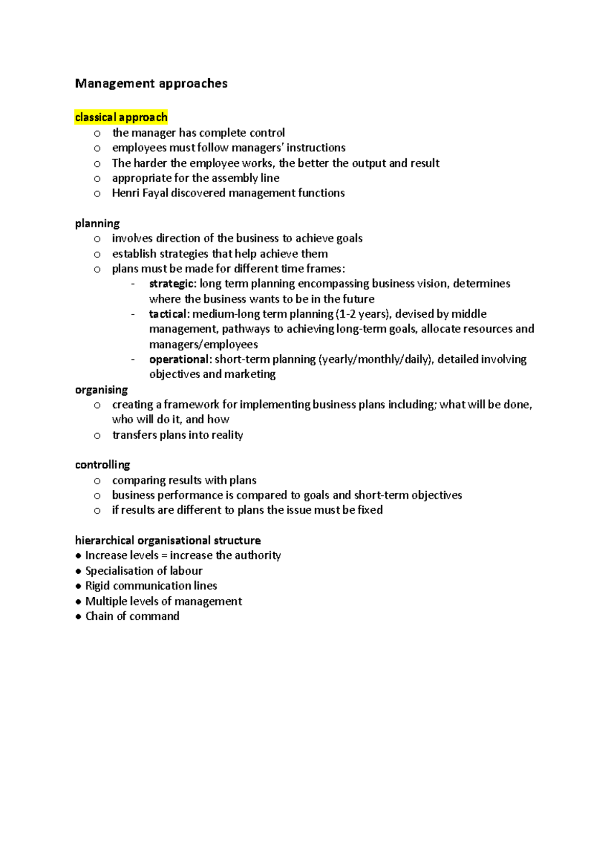 Detailed Notes on Management Notes - Management approaches classical ...