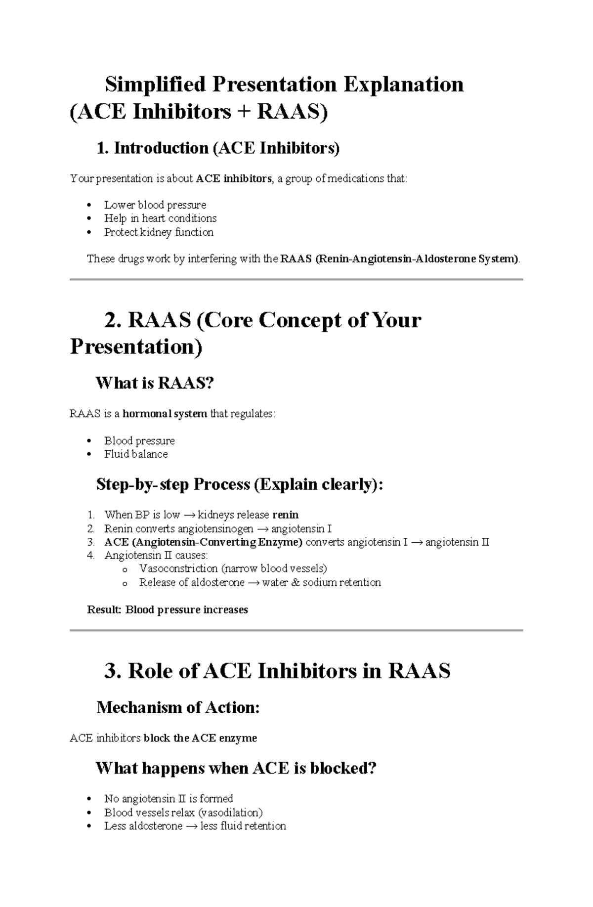 ACE Inhibitors and RAAS: Simplified Presentation Overview - Studocu
