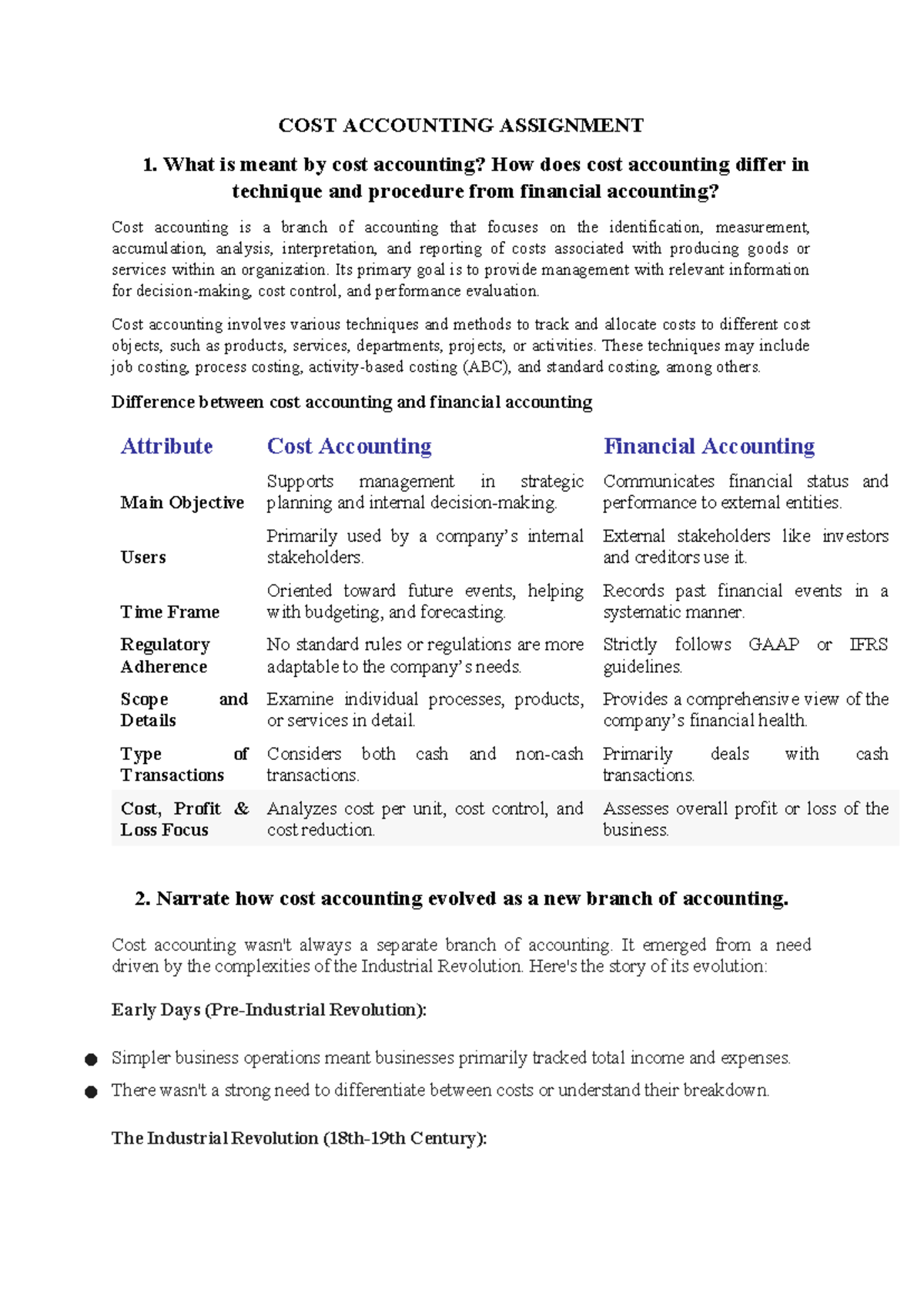 COST- Accounting- Assignment: Insights into Cost & Financial Accounting ...