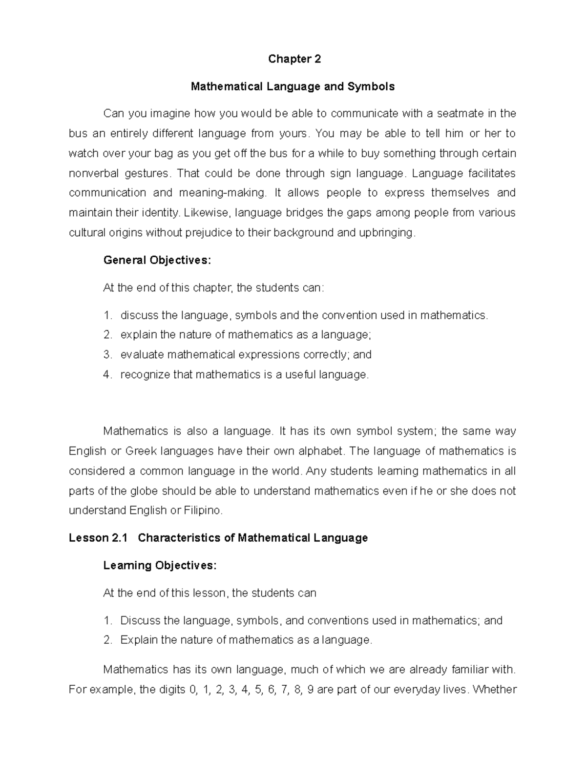 Chapter 2 GE 002 - Mathematical Language and Symbols in the Modern ...