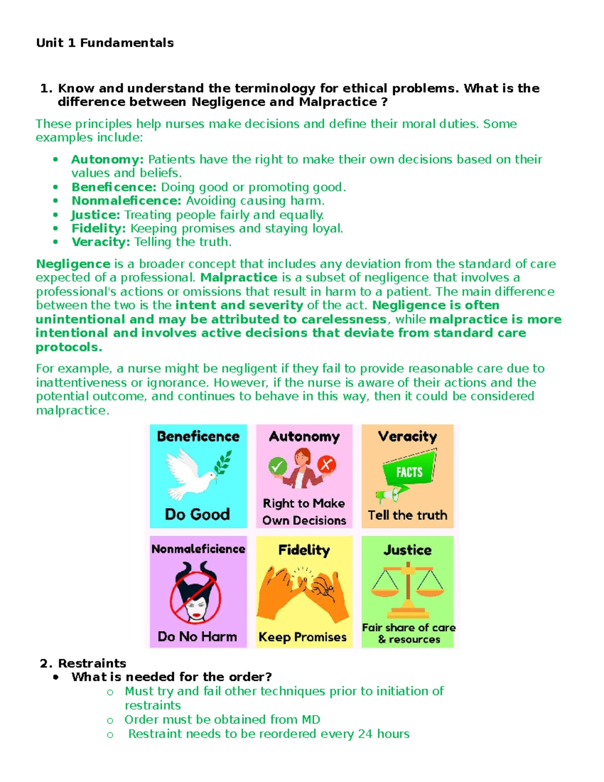 Med Surg 101 - Unit 1 Lecture Notes: Key Concepts & Highlights - Studocu
