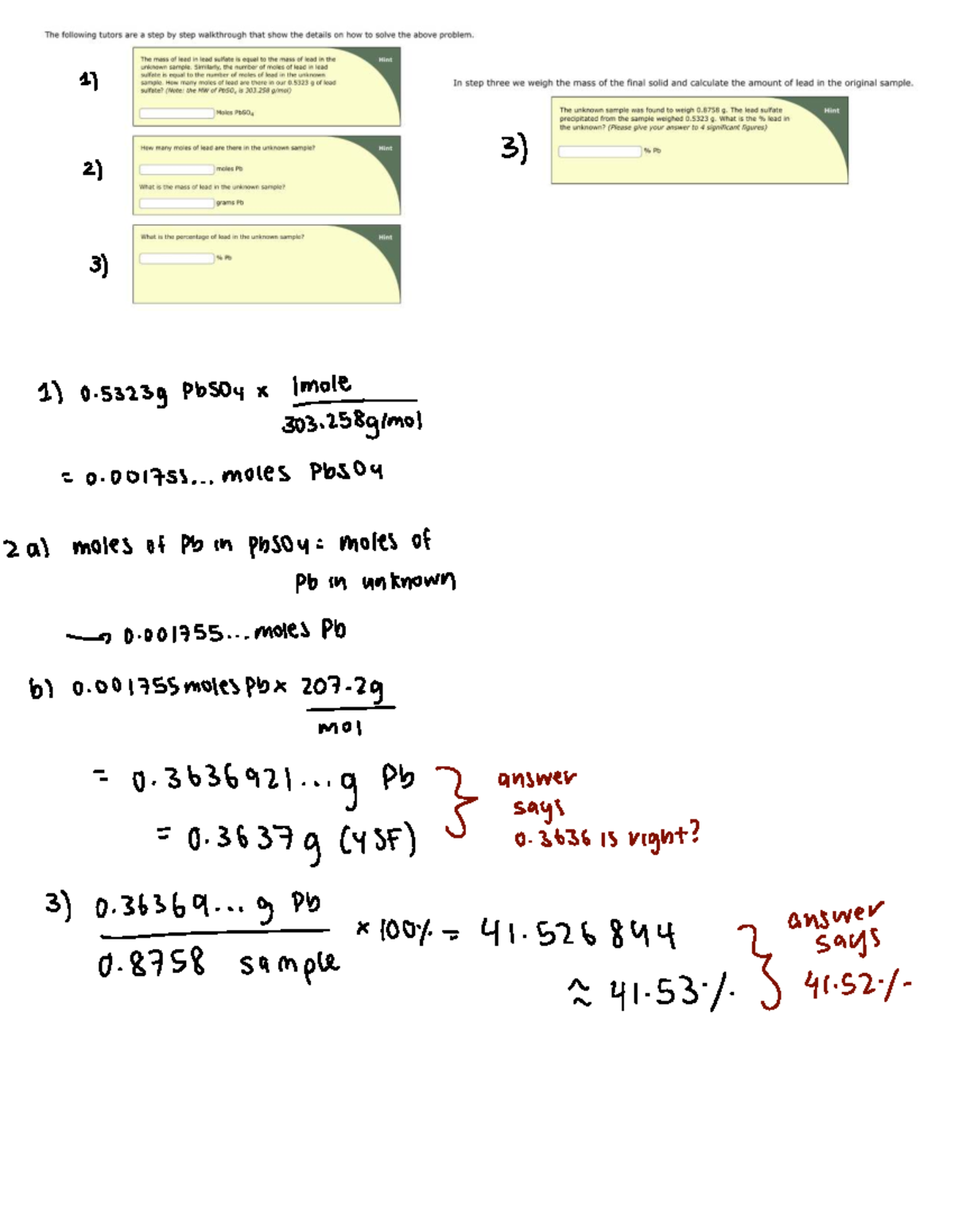 Chem 121: Lead Analysis Walkthrough and Calculations - Studocu