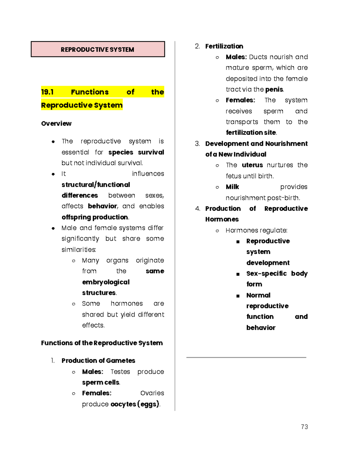 Reproducitve system - REPRODUCTIVE SYSTEM 19. 1 Functions of the ...