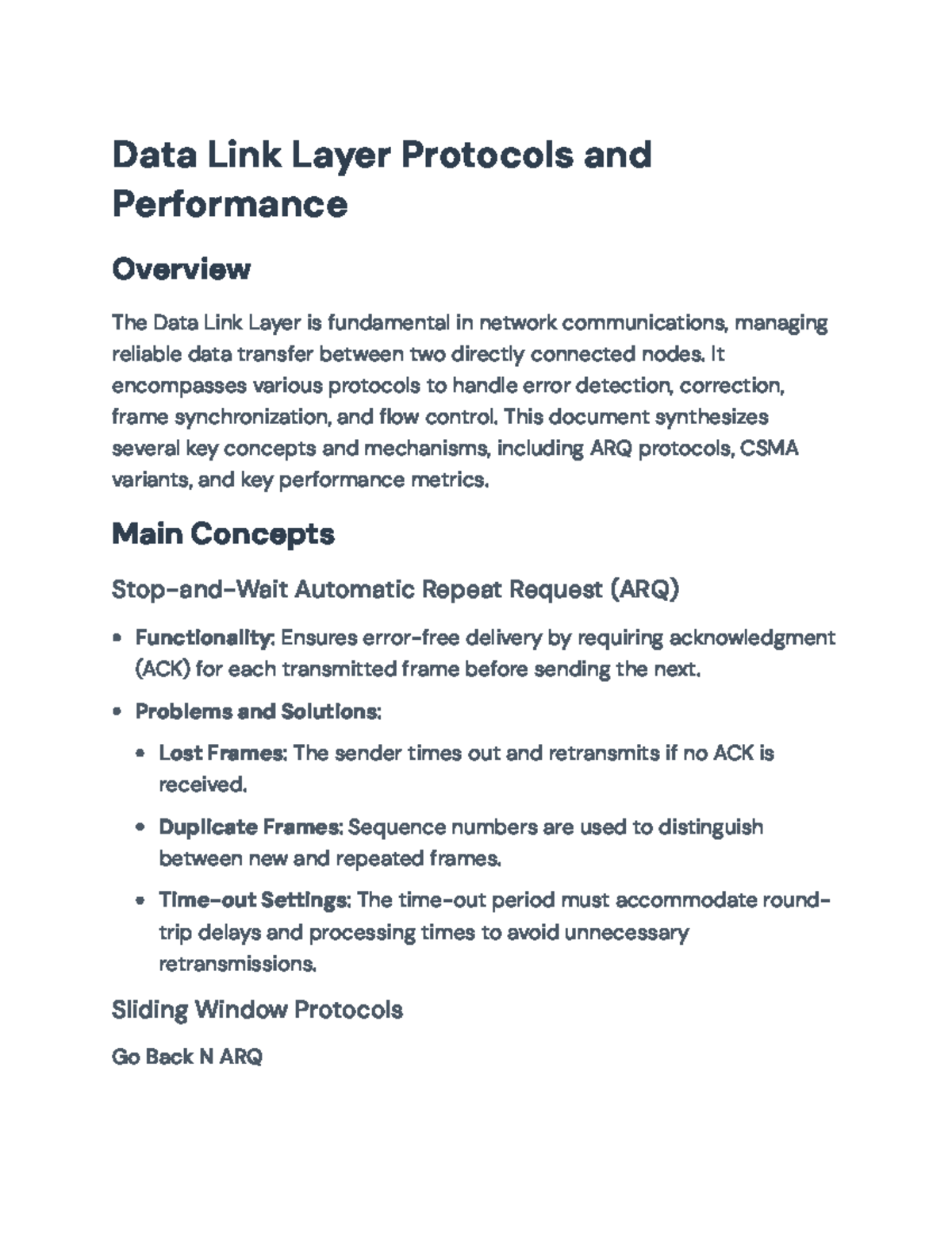 Data Link Layer Protocols and Performance Overview (CSMA/ARQ) - Data ...
