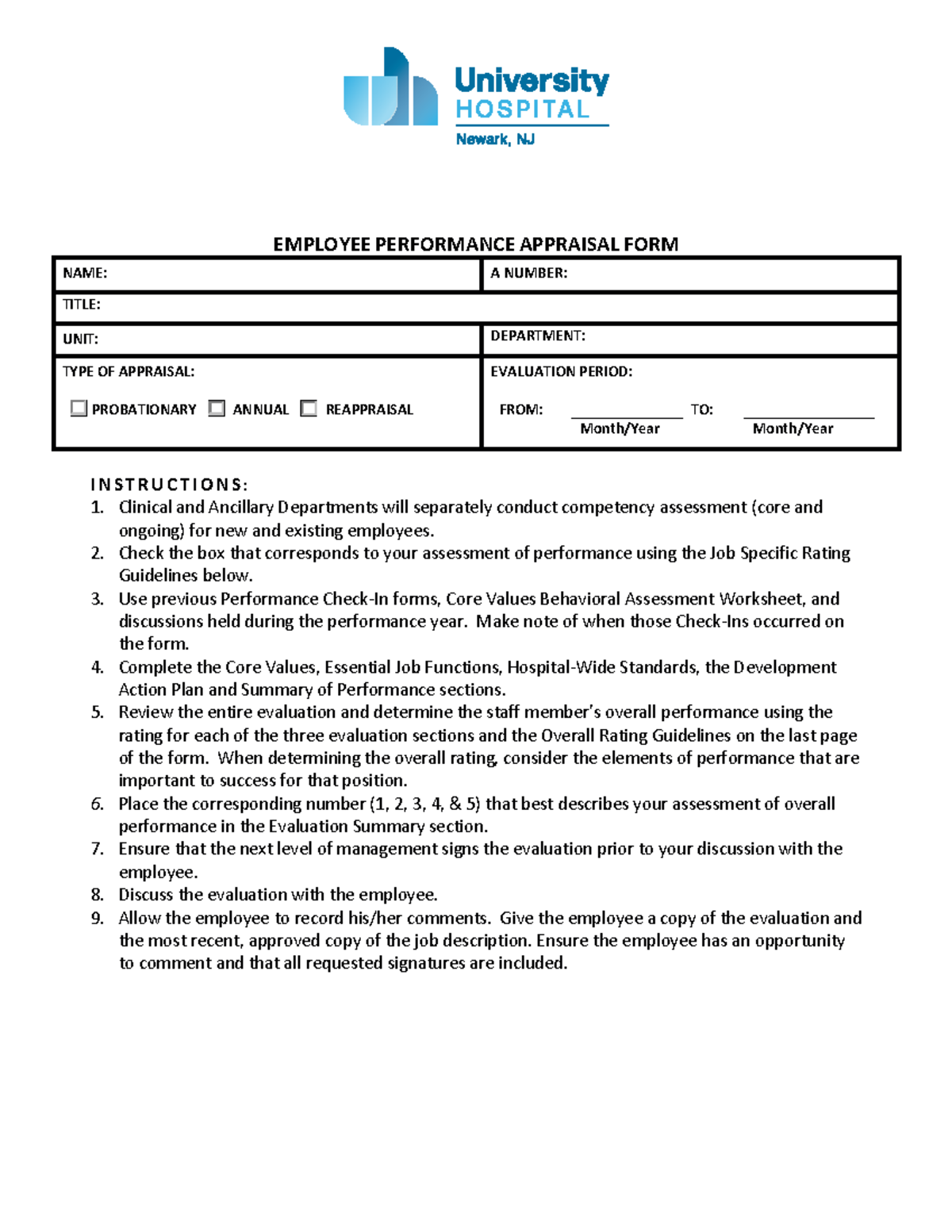 UH Employee Performance Appraisal Form - Evaluation Guidelines - Studocu